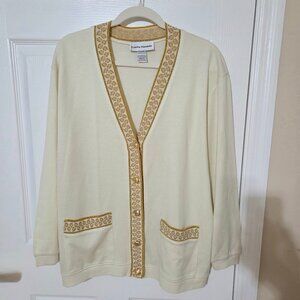 Cathy Daniels Cream Cardigan With Gold Trim Detail Size M